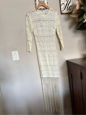 Ivory Lace Fringe Maxi Dress - Women